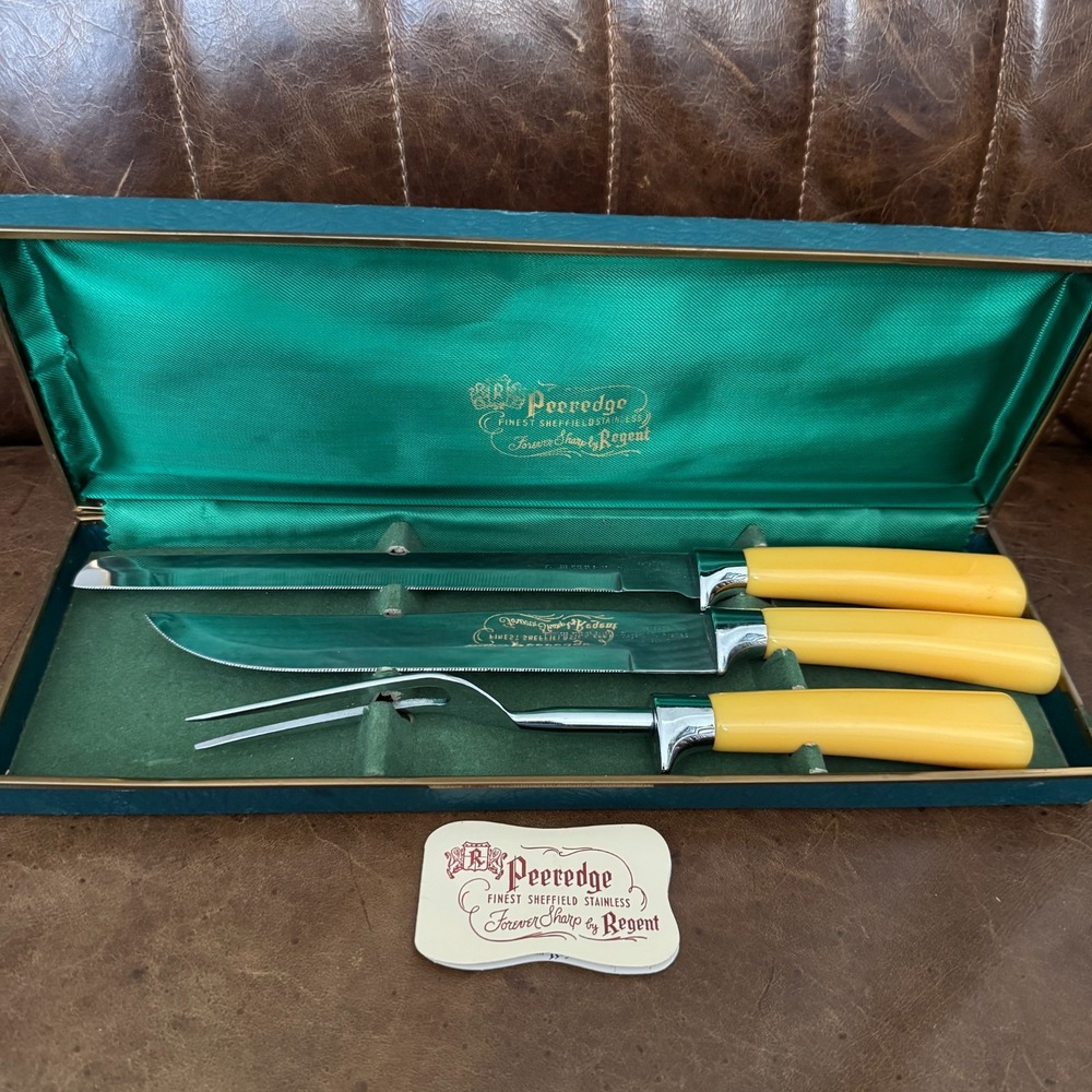 Regent‎ Peeredge 3 Pc Sheffield Stainless England VTG Carving Cutlery Set 1950's